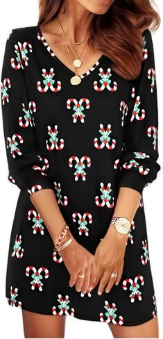 UNIQUEONE Women Dress Shirt Christmas Long Sleeve Tops Red Wine Glass Christmas Shirts V Neck Xmas Santa Hat Graphic in Kuwait