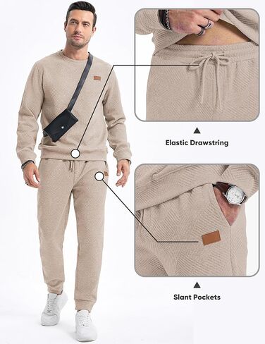 JMIERR Mens 2 Piece Outfits Knit Jacquard Pullover Sweatshirt Tracksuit & Joggers Sweatpants Sweatsuit Sets with Pockets in Kuwait