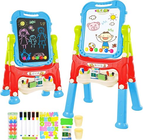 Amagoing Easel for Kids, Adjustable Standing Art Easel for Toddler, Double Magnetic Drawing Board with Painting Accessories, Birthday Christmas Gift for Little Boys and Girls, Middle Size Pink in Saudi Arabia