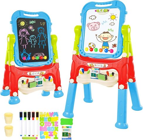Amagoing Easel for Kids, Adjustable Standing Art Easel for Toddler, Double Magnetic Drawing Board with Painting Accessories, Birthday Christmas Gift for Little Boys and Girls, Middle Size Pink in Saudi Arabia
