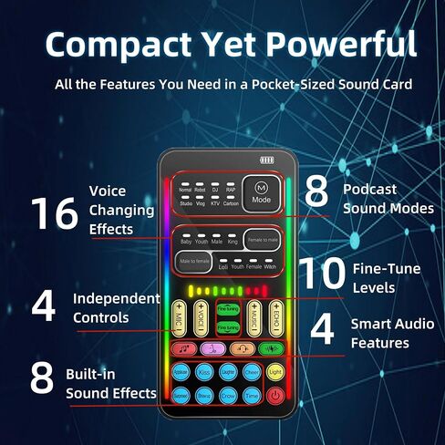 Real-Time Voice Changer with Sound Card – 8 Voice Effects, Full Accessories Included (Mini Mic, Monitor Earphone, 2 Adapters), Plug & Play, Compatible with PC, PS5, Xbox, Switch, Android & iOS in Saudi Arabia