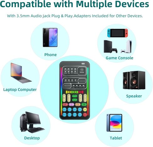 Real-Time Voice Changer with Sound Card – 8 Voice Effects, Full Accessories Included (Mini Mic, Monitor Earphone, 2 Adapters), Plug & Play, Compatible with PC, PS5, Xbox, Switch, Android & iOS in Saudi Arabia