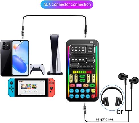 Real-Time Voice Changer with Sound Card – 8 Voice Effects, Full Accessories Included (Mini Mic, Monitor Earphone, 2 Adapters), Plug & Play, Compatible with PC, PS5, Xbox, Switch, Android & iOS in Saudi Arabia