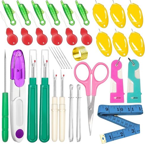 Lechchy 33 Pcs Needle Threader Tool, with Automatic Needle Threaders/Fish Mouth Easy Threader/Gourd and Thumb Shaped Simple Threader/Seam Rippers/Thread Snips/Drawstring Threaders/Awl/Thimbles/Needles in Kuwait