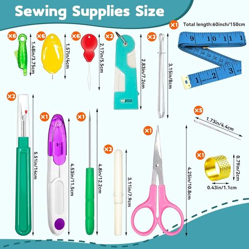 Lechchy 33 Pcs Needle Threader Tool, with Automatic Needle Threaders/Fish Mouth Easy Threader/Gourd and Thumb Shaped Simple Threader/Seam Rippers/Thread Snips/Drawstring Threaders/Awl/Thimbles/Needles in Kuwait