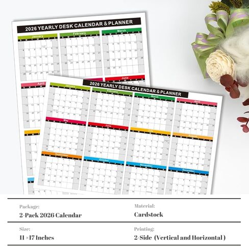 2025-2026 Calendar - 11 x 17 Inches，Full desk and wall calendar 12 moth, 2 Sided Vertical and Horizontal Reversible,July 2025 to June 2026 (2 Cardstock) in Saudi Arabia