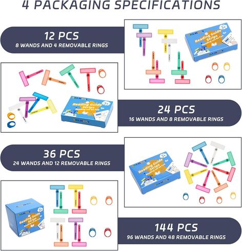 2 شرائط القراءة الموجهة حزمة ، أدوات عسر القراءة للأطفال ، تراكبات نصية ملونة للقراء الأوائل ، تمييز تتبع إصبع ADHD (12 جهازًا - 8 صولج و 4 حلقات قابلة للإزالة) in Kuwait