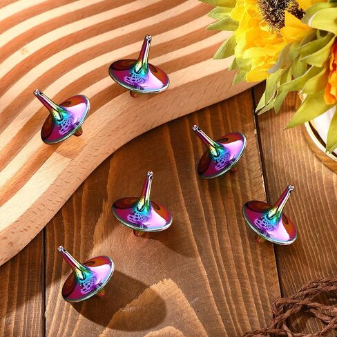 Lenwen 6 Pieces Metal Accurate Top Long Time Little Toy Balance Metal Zinc Alloy Tops for Teens Adults Kill Time Stress Anxiety Gift, 1.38 x 1.18'' (Stylish Color) in Saudi Arabia