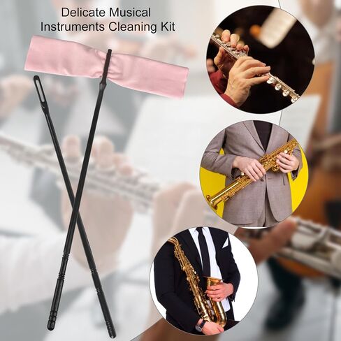CONLI Flute Cleaning Kit 2 Flute Cleaning Rods with 6 Pack Flute Cleaning Cloth Musical Instruments Polishing and Cleaning Accessories - Pink, Yellow, Blue in Kuwait