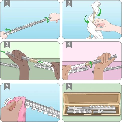 CONLI Flute Cleaning Kit 2 Flute Cleaning Rods with 6 Pack Flute Cleaning Cloth Musical Instruments Polishing and Cleaning Accessories - Pink, Yellow, Blue in Kuwait