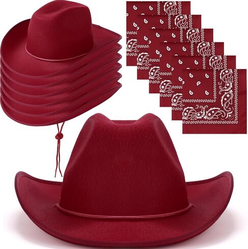 6 Sets Adult Cowboy Hat for Women and Men Western Cowgirl Hats with Adjustable Drawstring and Cowboy Party Paisley Bandana in Kuwait
