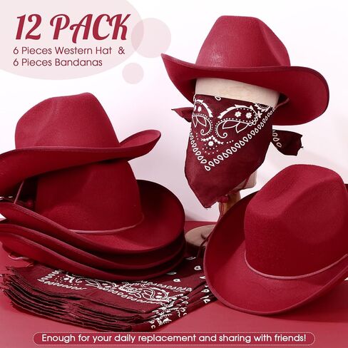 6 Sets Adult Cowboy Hat for Women and Men Western Cowgirl Hats with Adjustable Drawstring and Cowboy Party Paisley Bandana in Kuwait
