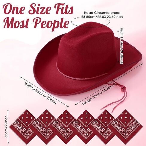 6 Sets Adult Cowboy Hat for Women and Men Western Cowgirl Hats with Adjustable Drawstring and Cowboy Party Paisley Bandana in Kuwait