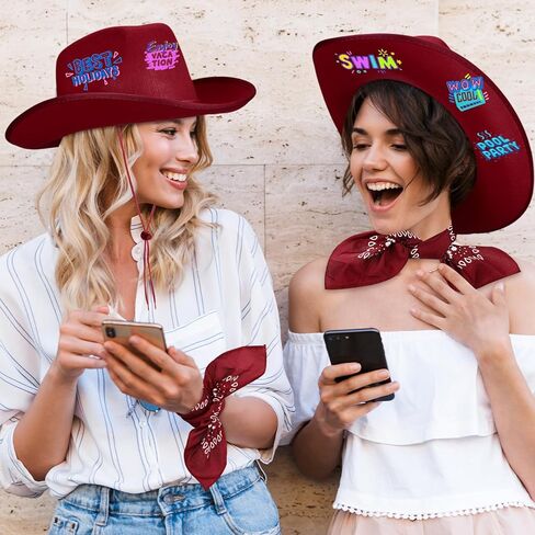 6 Sets Adult Cowboy Hat for Women and Men Western Cowgirl Hats with Adjustable Drawstring and Cowboy Party Paisley Bandana in Kuwait