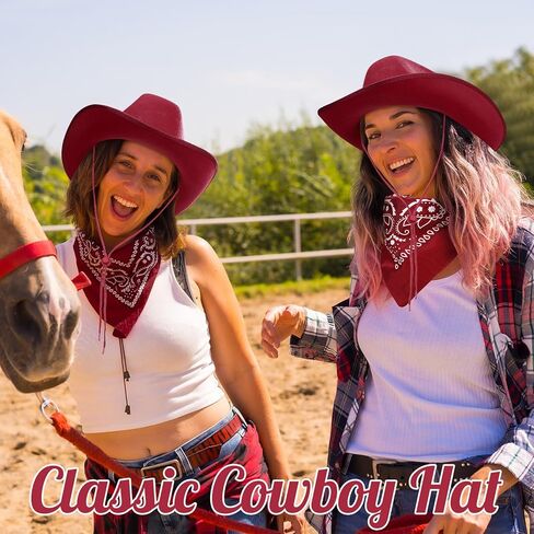 6 Sets Adult Cowboy Hat for Women and Men Western Cowgirl Hats with Adjustable Drawstring and Cowboy Party Paisley Bandana in Kuwait