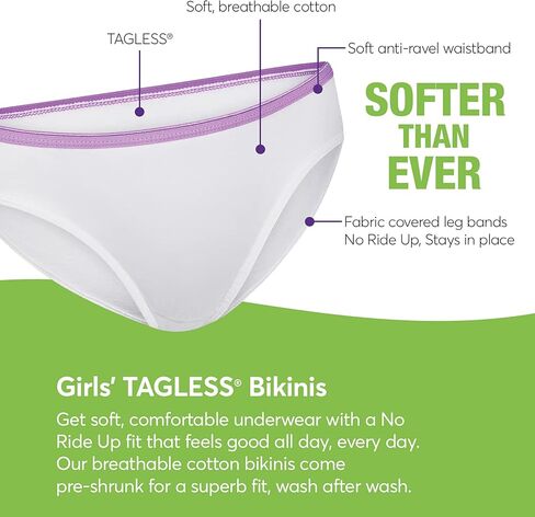 Hanes Girls' and Toddler Underwear, Cotton Knit Tagless Brief, Hipster, and Bikini Panties, Multipack (Colors May Vary) in Saudi Arabia