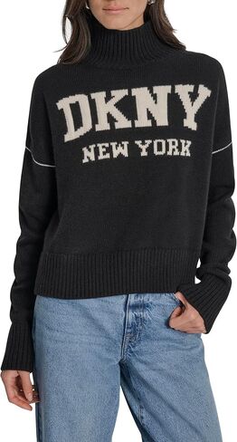 سترة نسائية طويلة الأكمام من DKNY ذات شعار رياضي ورقبة وهمية in Saudi Arabia