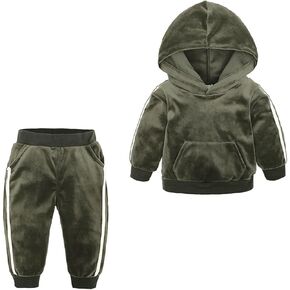 Toddler Boys Girls 2 Piece Velvet Sweatsuit Outfits Kids Long Sleeve Pullover Hoodie and Sweatpants Set in Kuwait