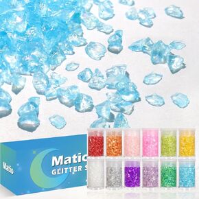 Matio 12 Jar Crushed Irregular Glass,4.23oz/ 120g Broken Glass Assorted Color Metallic Crystal Chips 10g Each,2-4mm Craft Chunky Glitter Flakes Sequins for Resin Art,Nails,Jewelry Making,Resin Fillers in Kuwait