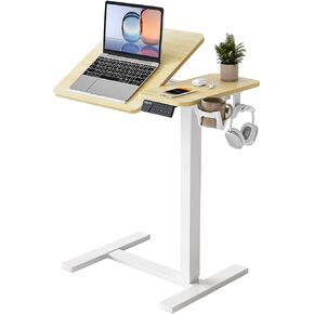 YIHAYO Electric Adjustable Overbed Bedside Table with Wheels, 24 x 16 Inches Mobile Standing Desk, Laptop Desk, Movable Overbed Tables Hospital Home Use, Rustic Brown in Saudi Arabia