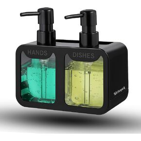 2-in-1 Kitchen Sink Soap Dispenser for Hands and Dishes – Dual Liquid Pump Bottle for Hand Wash & Dish Soap – Refillable Countertop Soap Dispenser Organizer in Saudi Arabia