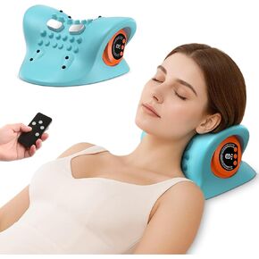 Neck Massager 2025 Portable Neck Traction Device, Cervical Stretcher with Heating & Vibration – Relieve Muscle Tension, 3-in-1neck Pillow Customizable Massage Modes with Wireless Remote Control in Saudi Arabia
