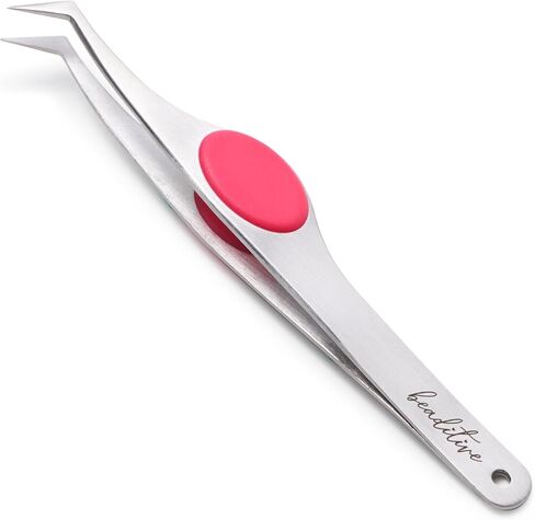 Beaditive High Precision Angled Tip Tweezers with Cushion Grip - 4.7" Craft Tweezers for Sewing, Beading & DIY Crafts - Non-Serrated Jewelry Tweezers with Fine Angled Tips - Stainless Steel (Fuchsia) in Saudi Arabia