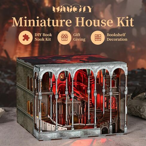 DIY Book Nook Kit, Miniature Dollhouse Booknook Kit, 3D Wooden Puzzle Bookend Bookshelf Insert Decor with LED Light for Teens and Adults (Law Library) in Kuwait