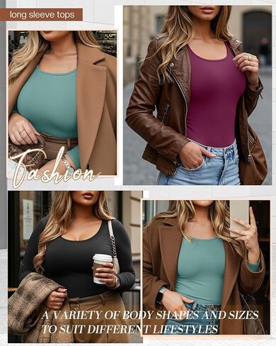 Ficerd 3 Pack Women's Plus Size Thermal Shirts Fleece Lined Scoop Neck Long Sleeve Tops Fitted Winter Base Layer Underwear in Kuwait