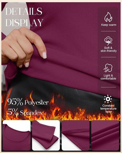 Ficerd 3 Pack Women's Plus Size Thermal Shirts Fleece Lined Scoop Neck Long Sleeve Tops Fitted Winter Base Layer Underwear in Kuwait