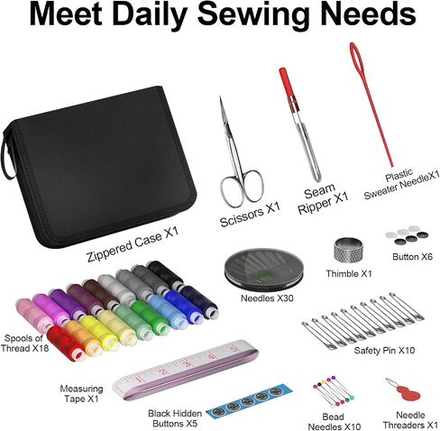 MIXCOOL Sewing Kit for Adults, Beginners, Needle and Thread Kit, Portable Sewing Supplies, Contains Thread, Scissor, Needles, Measuring Tape in Saudi Arabia
