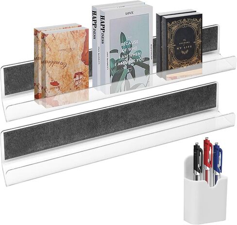 2Pcs Magnetic Book Shelf for Whiteboard Classroom,Reusable Acrylic Magnetic Book Holderand Magnetic Pen Holder,Floating Book Display Shelf for Teacher Kids Room Office Refrigerator,White,43cm/16.9inch in Saudi Arabia
