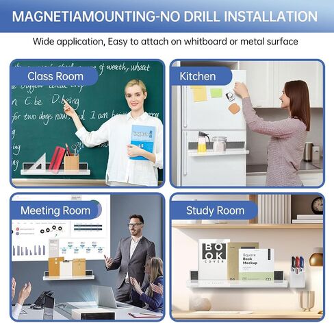 2Pcs Magnetic Book Shelf for Whiteboard Classroom,Reusable Acrylic Magnetic Book Holderand Magnetic Pen Holder,Floating Book Display Shelf for Teacher Kids Room Office Refrigerator,White,43cm/16.9inch in Saudi Arabia