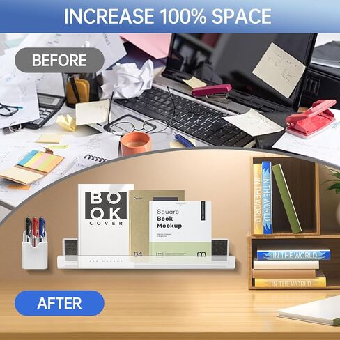 2Pcs Magnetic Book Shelf for Whiteboard Classroom,Reusable Acrylic Magnetic Book Holderand Magnetic Pen Holder,Floating Book Display Shelf for Teacher Kids Room Office Refrigerator,White,43cm/16.9inch in Saudi Arabia