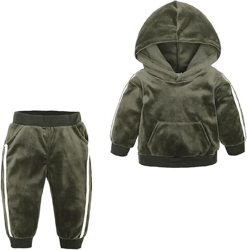 Toddler Boys Girls 2 Piece Velvet Sweatsuit Outfits Kids Long Sleeve Pullover Hoodie and Sweatpants Set in Kuwait