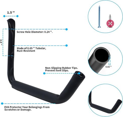 120 lbs kayak wall mount - 15" wide garage hooks - durable kayak storage hangers and heavy-duty garage hooks, also suitable for canoe, lumber, and tool wall mount(Black,15"-4Pack) in Saudi Arabia