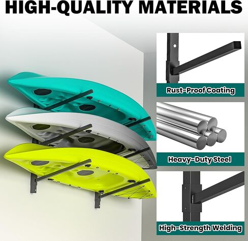 رف تخزين كاياك مثبت على الحائط من EVERHANGER، حامل كاياك قابل للتعديل، رف زورق عالي التحمل، للاستخدام الداخلي والخارجي in Kuwait