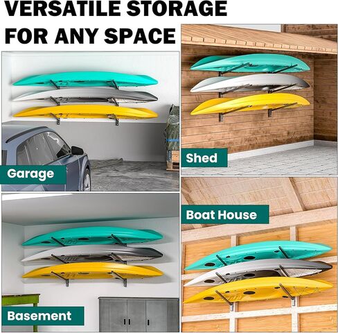رف تخزين كاياك مثبت على الحائط من EVERHANGER، حامل كاياك قابل للتعديل، رف زورق عالي التحمل، للاستخدام الداخلي والخارجي in Kuwait