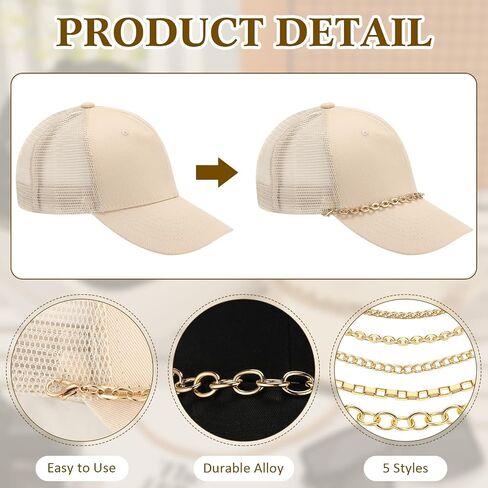 Tondiamo 5 PCS Trucket Hat Chains Bill Decoration for Women Man Metal Chains Bulk Trucket Hat Charms DIY Mesh Baseball Cap Cap Accessories styles styles (Gold ، Pearl) in Kuwait