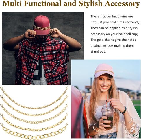 Tondiamo 5 PCS Trucket Hat Chains Bill Decoration for Women Man Metal Chains Bulk Trucket Hat Charms DIY Mesh Baseball Cap Cap Accessories styles styles (Gold ، Pearl) in Kuwait