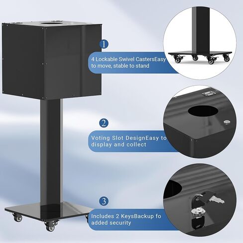 MOOFI Suggestion Box with Lock, Acrylic Ballot Box with Locking Casters, Floor Standing Donation Box for Charity, Voting, Church & Event Fundraising, 13.78"x13.78"x13.78", Black in Kuwait