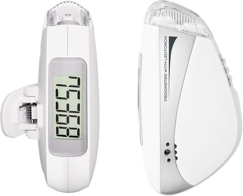 عداد خطوات بسيط مع مصباح يدوي LED ومنبه شخصي 110 ديسيبل، عداد خطوات للمشي، لا حاجة إلى بلوتوث/تطبيق، متتبع اللياقة البدنية الدقيق للنساء والرجال وكبار السن in Saudi Arabia