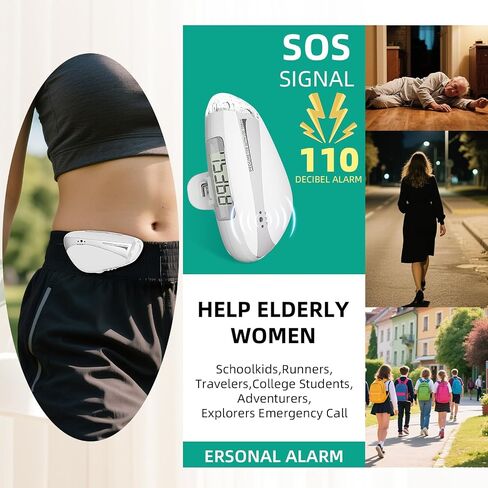 عداد خطوات بسيط مع مصباح يدوي LED ومنبه شخصي 110 ديسيبل، عداد خطوات للمشي، لا حاجة إلى بلوتوث/تطبيق، متتبع اللياقة البدنية الدقيق للنساء والرجال وكبار السن in Saudi Arabia