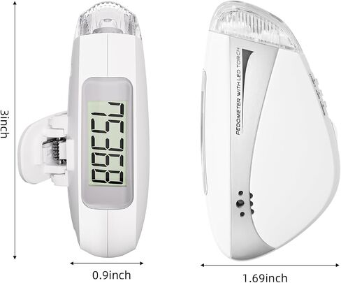 عداد خطوات بسيط مع مصباح يدوي LED ومنبه شخصي 110 ديسيبل، عداد خطوات للمشي، لا حاجة إلى بلوتوث/تطبيق، متتبع اللياقة البدنية الدقيق للنساء والرجال وكبار السن in Saudi Arabia