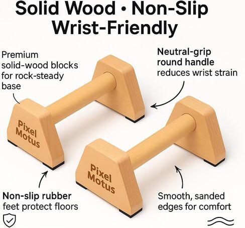 Wooden Parallettes Bars Calisthenics Push Up Bars for Handstand Dips & Balance Training Solid Wood Pushup Handles Non Slip Feet Set of 2 in Saudi Arabia