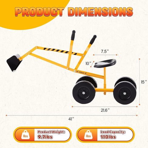 ALBOTT Ride on Sand Digger Excavator Toys تعمل رافعة مع عجلات 8 بوصات ومقعد دوران 360 درجة (برتقالي) in Kuwait