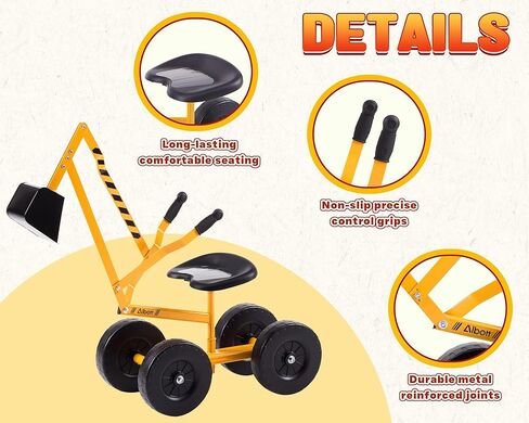 ALBOTT Ride on Sand Digger Excavator Toys تعمل رافعة مع عجلات 8 بوصات ومقعد دوران 360 درجة (برتقالي) in Kuwait