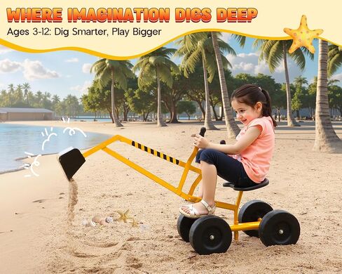 ALBOTT Ride on Sand Digger Excavator Toys تعمل رافعة مع عجلات 8 بوصات ومقعد دوران 360 درجة (برتقالي) in Kuwait