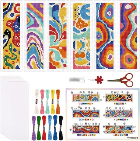 Origach 6 PCS Cross Stitch Lockmark Kit للبالغين المبتدئين ، مجموعة مرجعية للتطريز المجردة الحديثة مع تعليمات للمبتدئين المطبوعون مقاطع DIY لمحبي الكتب in Kuwait