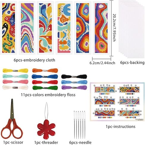 Origach 6 PCS Cross Stitch Lockmark Kit للبالغين المبتدئين ، مجموعة مرجعية للتطريز المجردة الحديثة مع تعليمات للمبتدئين المطبوعون مقاطع DIY لمحبي الكتب in Kuwait